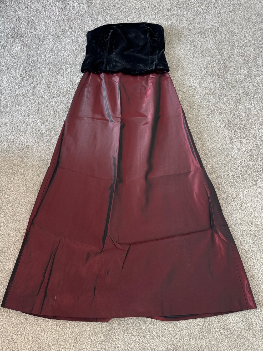 Ann Taylor Burgundy Satin Maxi Skirt with Black Velvet Bandeau Top